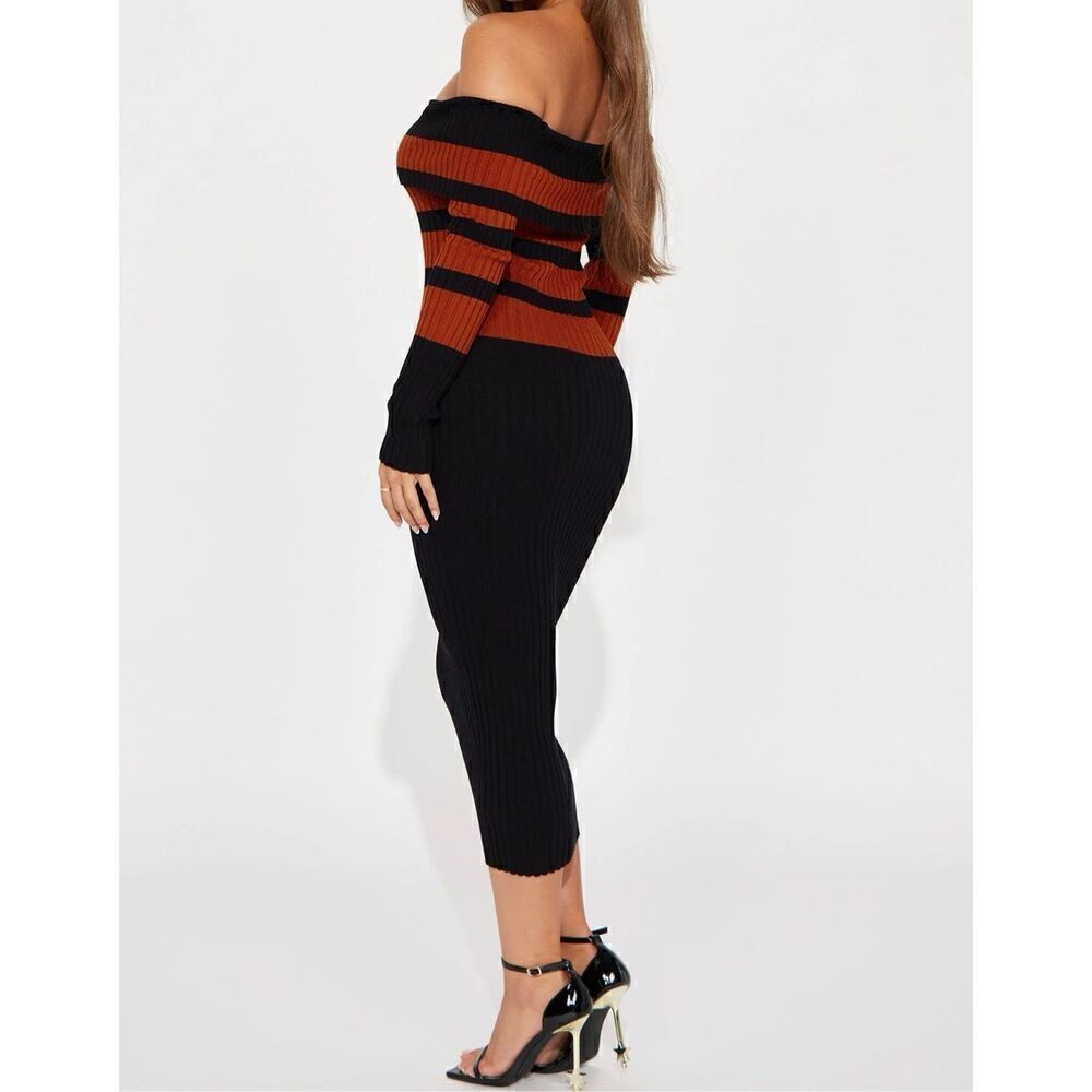Black and orange midi knit dress - Picture 2 of 7